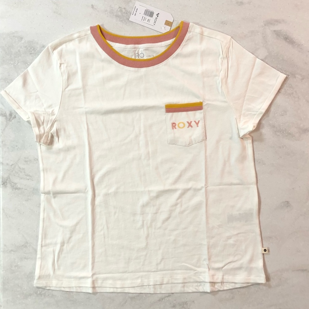 NWT Roxy White Broken Lines Ringer Tee - Picture 4 of 5